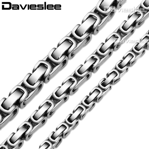 

davieslee mens necklace black silver tone vintage byzantine box link stainless steel chain wholesale jewelry 5/6/8mm lknm17
