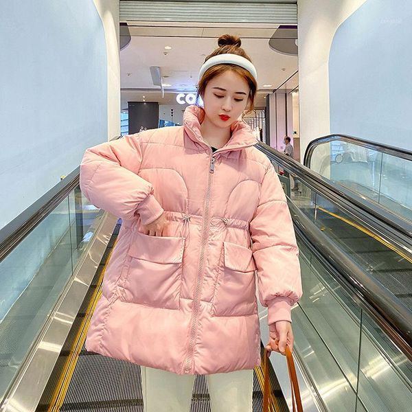 

korean fashion cotton coat womens plus size loose down cotton parkas coats woman winter stand-up collar jackets long winter coat1, Black