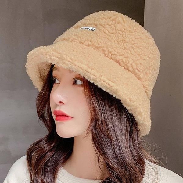 

wide brim hats faux fur winter bucket hat for women girl fashion solid thickened soft warm fishing cap outdoor lady plush fluffy panama 2021, Blue;gray