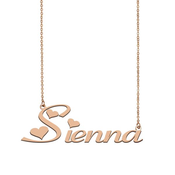 

Sienna Name Necklace Custom Nameplate Pendant for Women Girls Birthday Gift Kids Best Friends Jewelry 18k Gold Plated Stainless Steel, Silver
