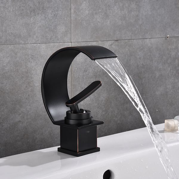 

modern black bronze bathroom waterfall faucets single hole cold and water tap basin faucet mixer taps