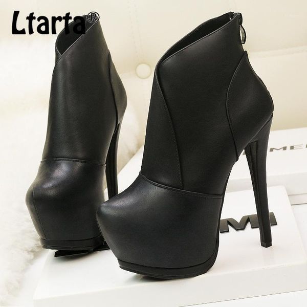 

ltarta winter women's boots super high-heeled pointed waterproof platform short boots solid color was thin women's boot zwm1, Black