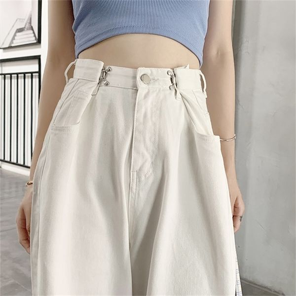 

high waist ladys loose wide leg jeans casual streetwear boyfriend style full length white mon jeans denim high fashion pants 201223, Blue