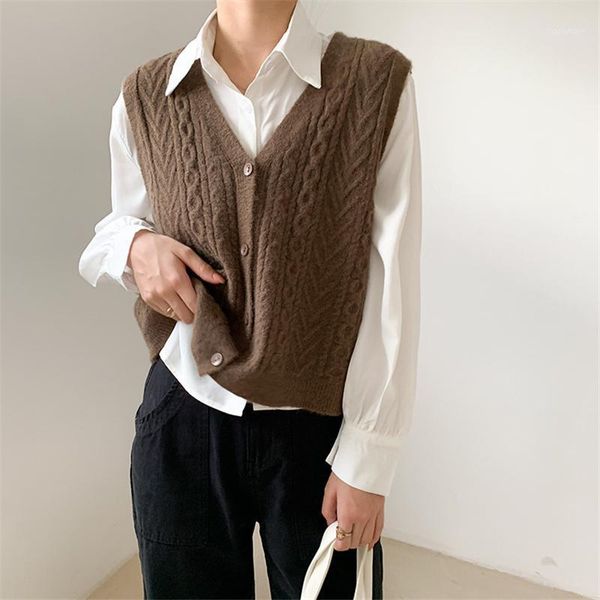 

selling autumn winter knitted vest cardigan women v-neck korea sleeveless wild sweater casual comfort vest cardigan k0711, White