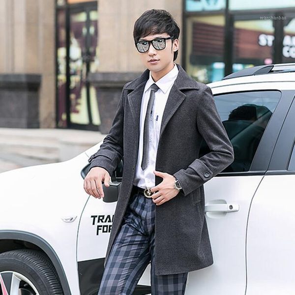 

casual woolen coat men middle length trench coats long sleeves overcoat mens cashmere coat casaco masculino inverno england1, Black