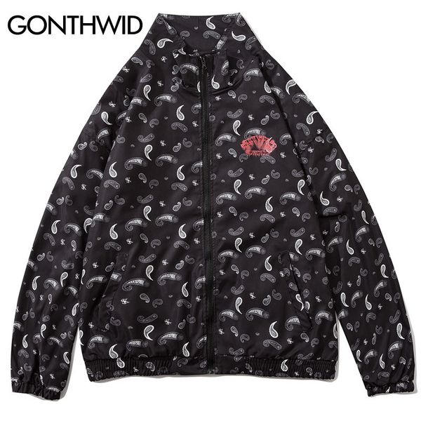 

cashew flowers print floral jackets coats streetwear mens harajuku casual zip up jacket hip hop coat outwear, Black;brown