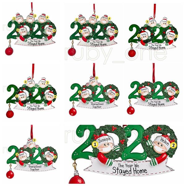 

christmas tree hanging ornament 2020 family of 2 3 4 5 santa claus pendant diy name benediction ornament xmas party decorations rra3563