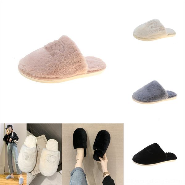 

mezbm warm new home women fur slippers winter cartoon plush bedroom ladies shoes slipper furry slippers couples plush house for kid cotton, Black