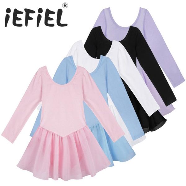 

iefiel girls long sleeve ballet dancer leotard tutu dress princess gymnastics dancing wear performance dance costumes clothes, Black;red