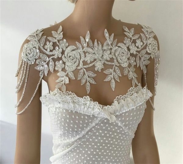 

removeable beading wedding dress straps wedding jackets lace bridal bolero wraps shawl straps for strapless dress, White