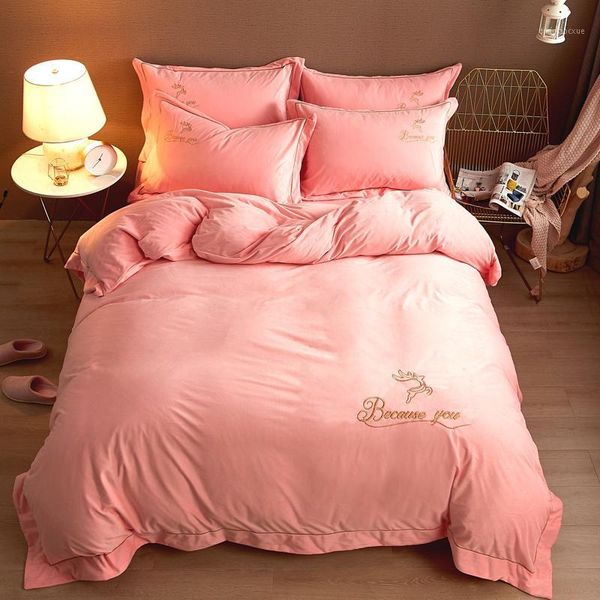 

bedding sets solid color set  king size 4pcs/set winter thick duvet cover no filler 2021 high-grade bed 1