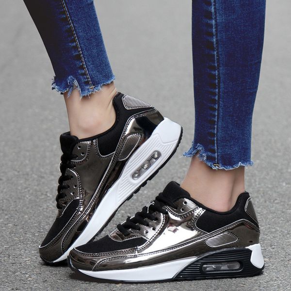 

men and women couple shoes 4546 large shiny casual sports shoes, Black;brown