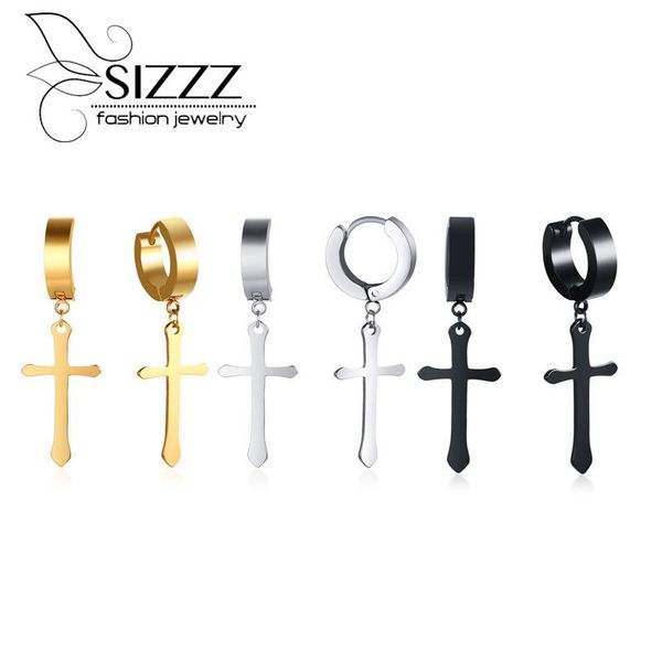 

dangle & chandelier sizzz 40mm long stainless steel cross earrings gold/black/silver color drop for women