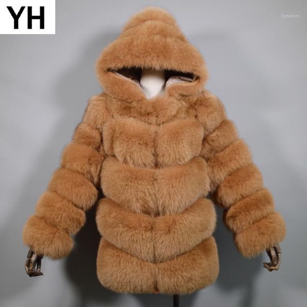

new women winter thick warm hooded real genuine fur coat lady natural fur jacket with hood hat real overcoat1, Black
