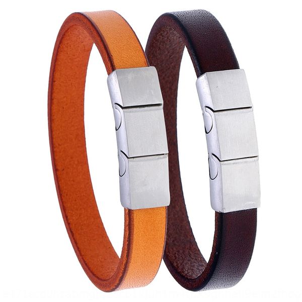 

selling jewelry simple and versatile stainless steel magnet selling men's jewelry simple and versatile men's leather bracelet stai, Golden;silver