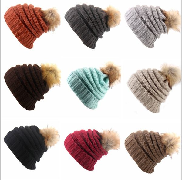 

factory luxury adults thick warm outdoor winter hat pompom women soft stretch cable knitted beanies fur hats skullies beanies girl ski cap