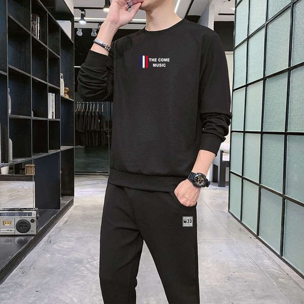 

two autumn sweater suit youth handsome piece casual sportswear fashionable men's running volume, Gray