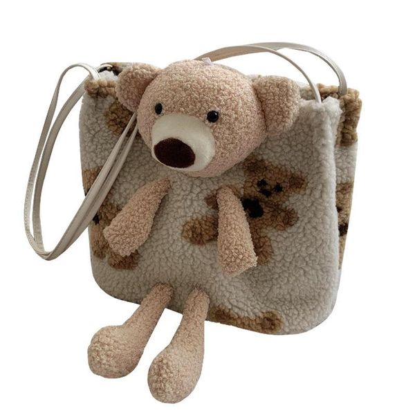 

shoulder bags 2021 cartoon plush women tote female handbag fashion ladies crossbody bear print for girls shopping