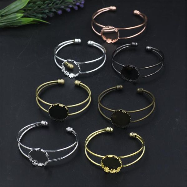 

bangle 5 pieces round 20mm cabochon base bangles 7 colors plated diy blanks, Black