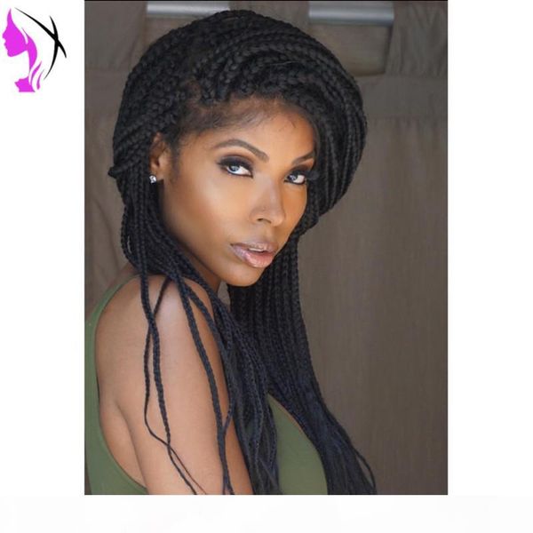 

fast shipping black brown burgundy ombre color available synthetic braided lace front wig cornrowed box braids lace wig with baby hair