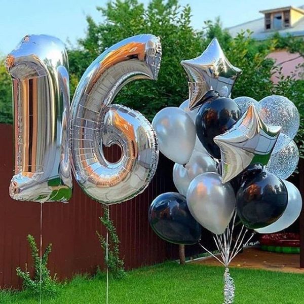 

серебро алюминиевой фольги 40inch количество шаров розового золота сладкие 16 декорации для вечеринок 16 лет день рождения декор дети взросл
