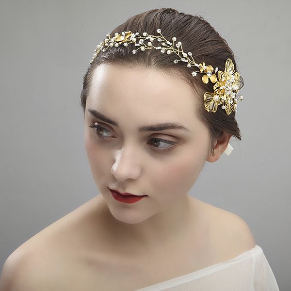 

le liin vintage new hand-made hair band fashion headpiece bridal hair jewelry pearl rhinestone band wedding brial headband, Golden;silver