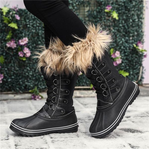 

boots women snow autumn flock winter outdoor fur female thigh high plush knee mid-calf size 42, Black