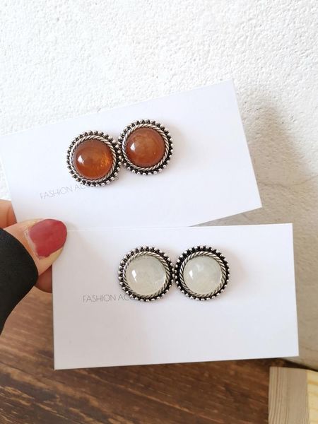 

stud western style simple vintage round textured earrings 922, Golden;silver