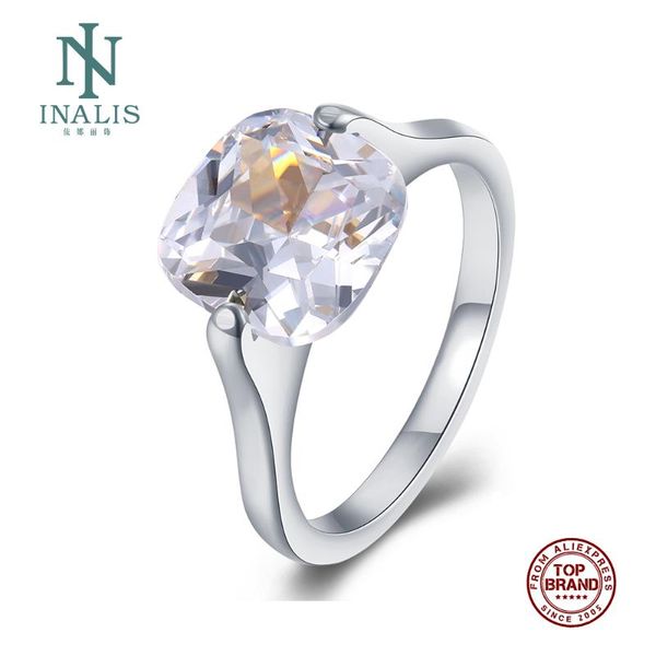 

cluster rings inalis female wedding stainless steel big 5a cubic zirconia square crystal fashion jewelry simple style ring for woman, Golden;silver