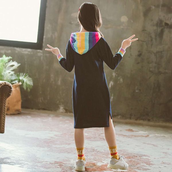 

version zhongda new of 20 autumn korean girl's t-shirt solid color fashion rainbow strip denim long sve drs children's skirt uhdv, Red;yellow