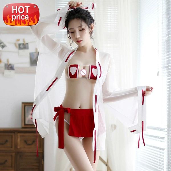 

halloween demon costumes for women sheer christmas lingerie set perspective kimono robe bikini bra skirt erotic cosplay #at3f, Black;white