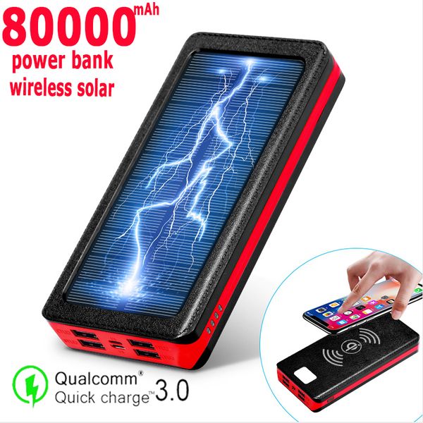 

80000mah solar wireless power bank portable charger with large capacity 4usb external battery fast charging for xiaomi iphone free