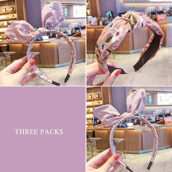 

3pcs set girls floral printed hairbands cute bowknot rabbit ears kids headband hoop hair accessories party gift wmtwsj rimmer, Slivery;white