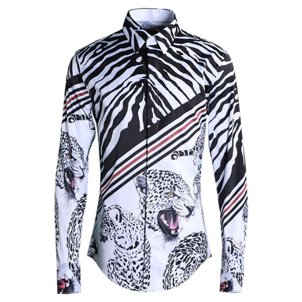 

minlgu mens shirts luxury original speckle leopard fashion mens dress shirts hight quality printed casual slim fit, White;black