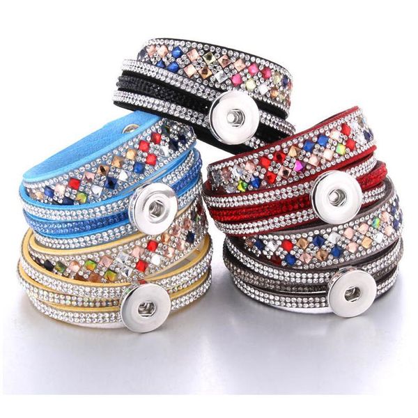 

2019 new snap button jewelry leather 18mm snap button bracelet punk multilayer leather bracelet lederen armband snaps jllbsr, Golden;silver