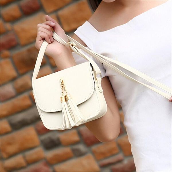 

girl leather handbags female cross-body shoulder bag women candy color tassel messenger bags fashion girls small chains bag