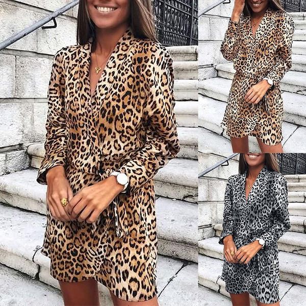 

designer dresses v neck irregular panelled womens dresses casual spring autumn females clothing leopard print womens, Black;gray