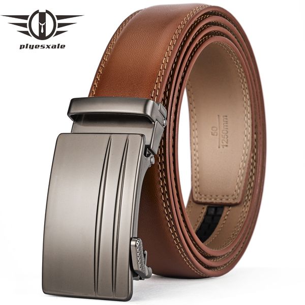 

plyesxale brown automatic buckle belt men genuine cow leather belts for men elegant formal belt ceinture homme luxe marque g69 y200520, Black;brown