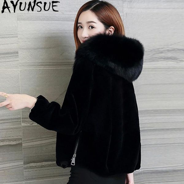 

ayunsue short black faux fur coat women jackets woman winter 2020 artificial sheep shearing fur coats manteau femme hiver kj986