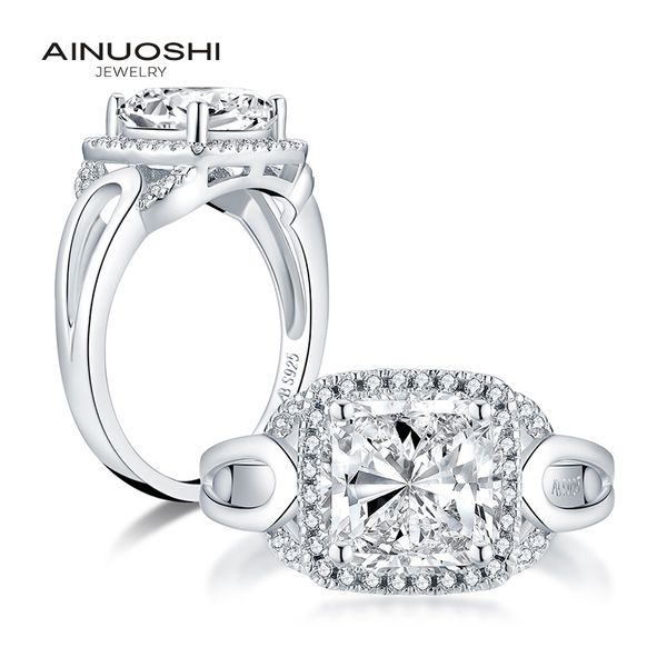 

ainuoshi 925 sterling silver 4.0 ct cushion cut halo rings engagement simulated diamond women wedding silver hallow rings gifts y200106, Slivery;golden