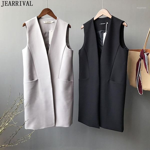 

2020 spring women sleeveless vest jacket elegant business office ladies long blazer vests female waistcoat colete feminino1, Black;white