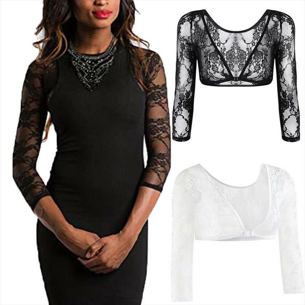 

1pct new arrivals long sleeve lace floral blouse shirts clothes soft short summer casual solid mesh see through clothing, White