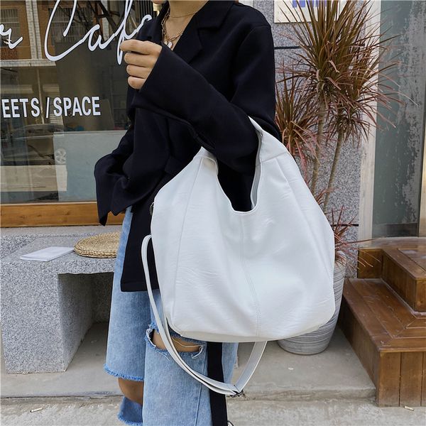 

white leather women half moon bags large capacity hobo shopper bag quality soft pu crossbody bag casual korean female tote bags c1223