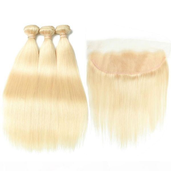

straight bleach blonde malaysian human hair 3bundles with full lace closure 13x4 pure 613 blonde virgin hair weaves with lace frontal, Black;brown