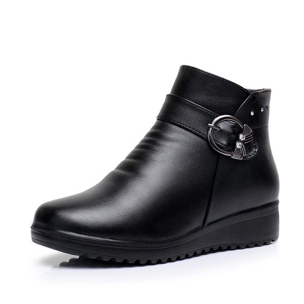 

boots mom winter snow ankle rhinestone female velvet platform shoes women's pu leather 2021 fashion style, Black
