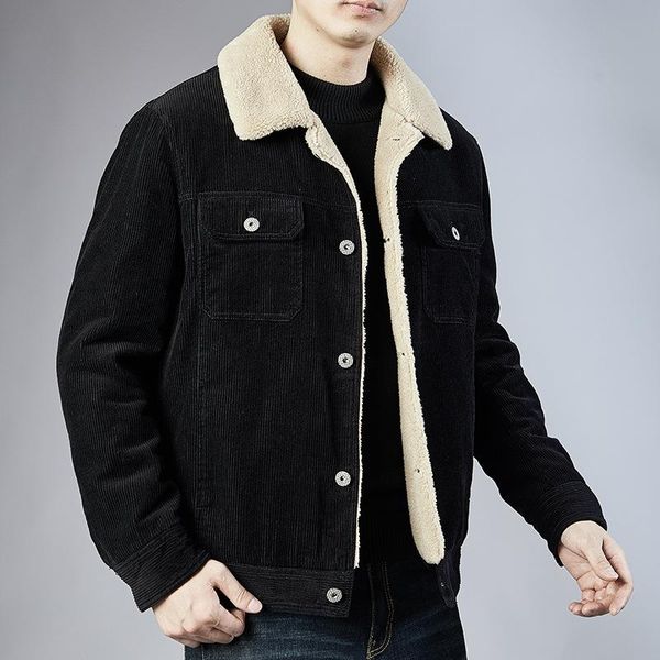

men's down & parkas winter 2021 casual corduroy cotton padded coat loose jacket, Black