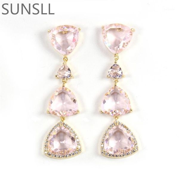 

sunsll gold / silver color copper pink cubic zirconia earrings ladies fashion party exquisite generous jewelry earrings1, Golden;silver