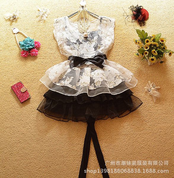 

2021 new same kind of two-part actor pompous summer organza dress fresh and sweet in a thin european american style 44ru, Black;gray