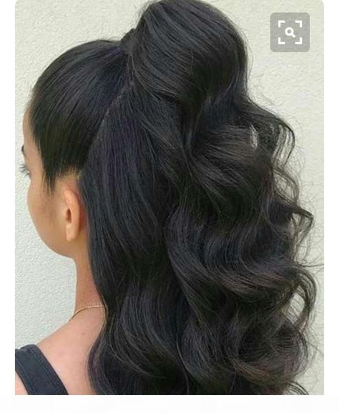 

wrap drawstring ponytail clip in hair pieces wavy brazilian remy hair 160g per pack human hair extensions ponytail bun for women, Black
