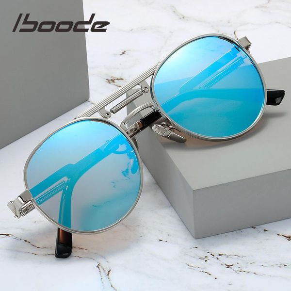 

sunglasses iboode vintage metal punk men women round frame spring-leg glasses colorful lens classic driver sun uv400, White;black